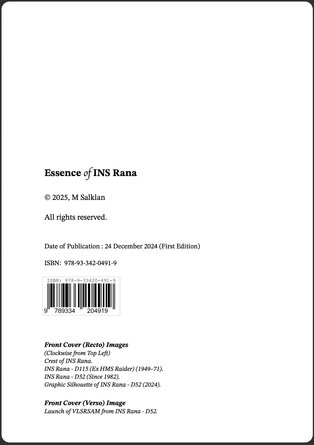 Title Page from Essence of INS Rana